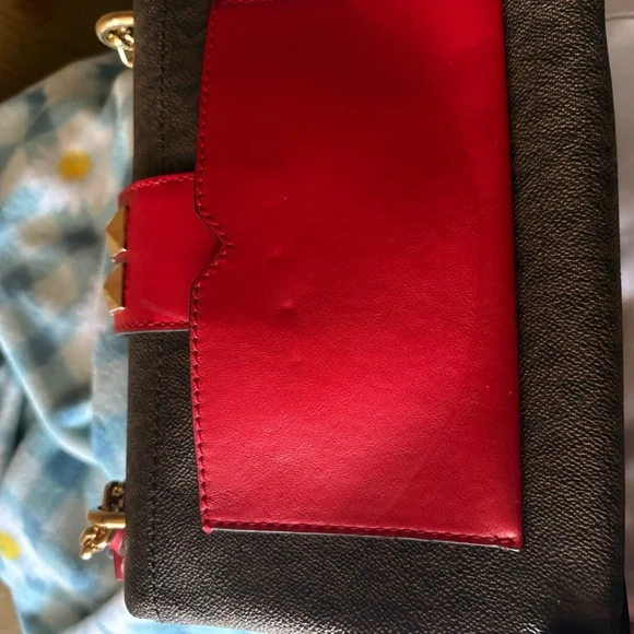 Michael Kors Cece Red and Brown Studded Chain Shoulder Bag - Picture 5 of 8